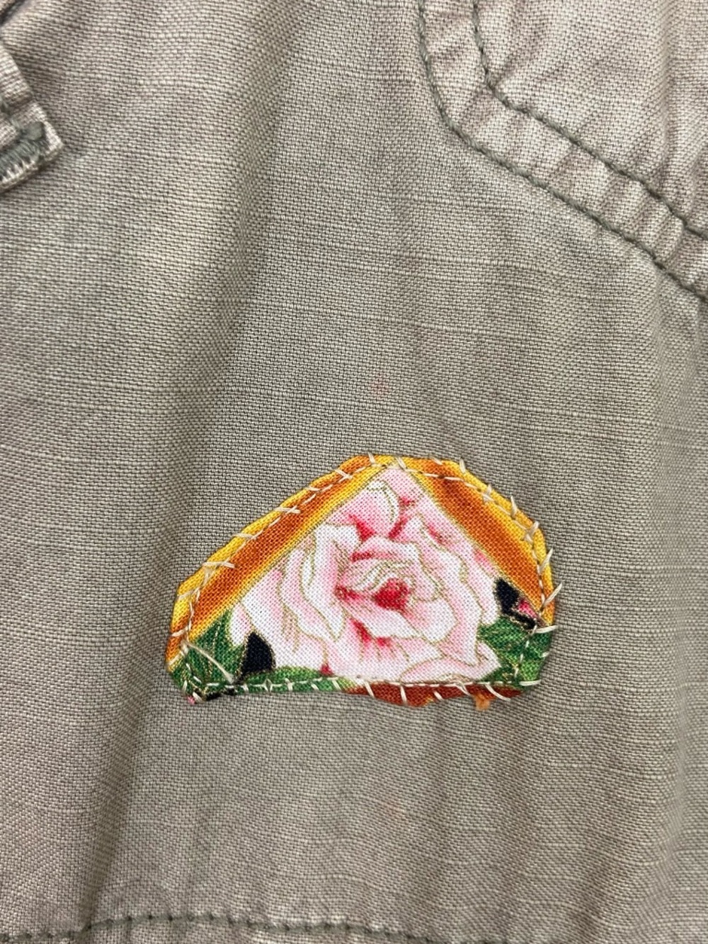 Our Lady of Guadalupe Virgin Mary Upcycled Jacket Womens Medium Green Bomber Y2K - Picture 4 of 14